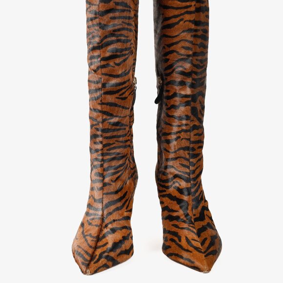 Alexandre Birman Kyra Brown Haircalf Zebra Knee-High Boots - Picture 3 of 12